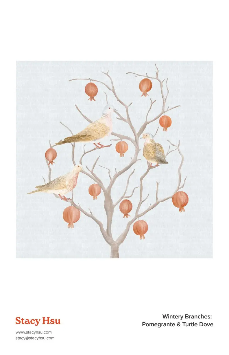 Wintery Branches: Pomegranate & Turtle Dove