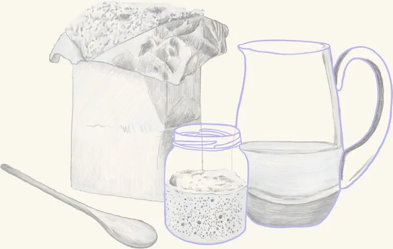 Kefir and cultured milk with a pitcher